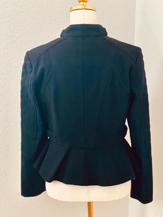 Blanc Noir Black Moto Jacket Peplum Zip Front Fitted Size M Chic - Picture 6 of 14